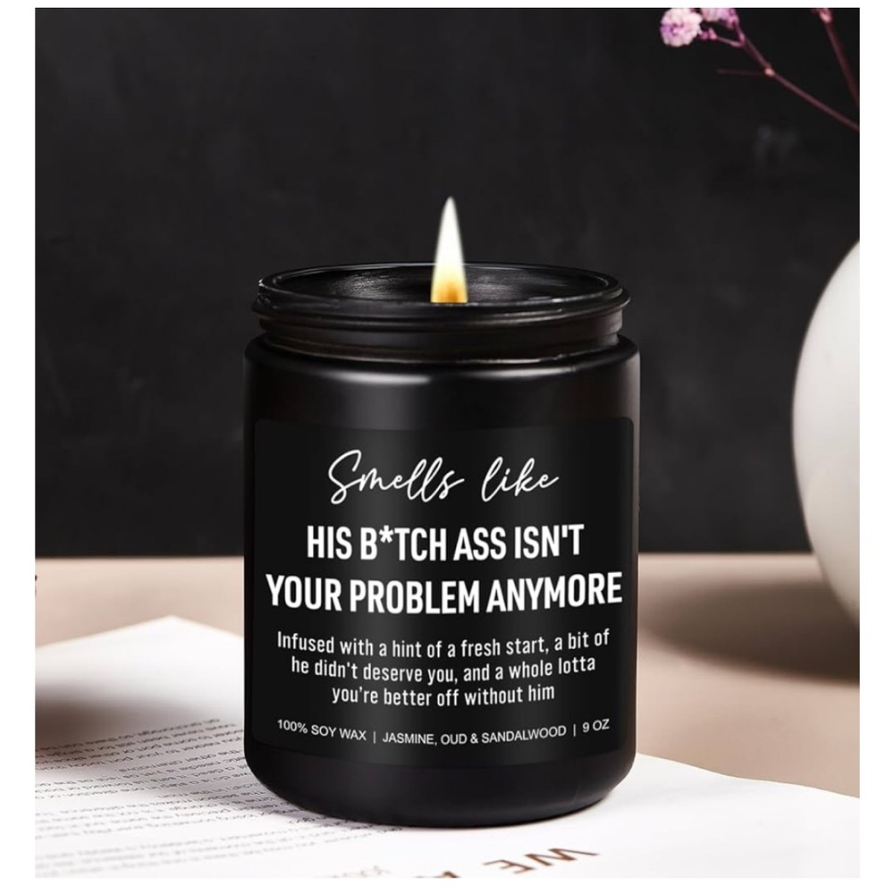 Black Scented Candle with Bold Text